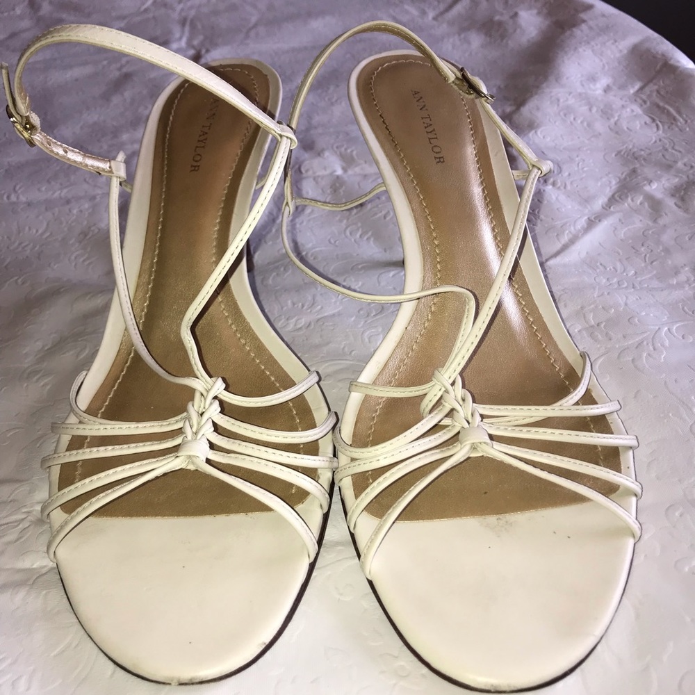 Ann Taylor ivory sandals, leather upper and sole